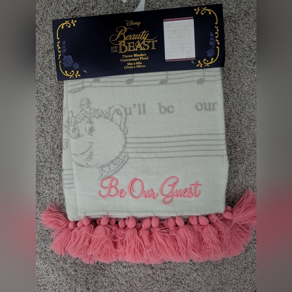 Disney Beauty and the Beast Throw Blanket - Pink and White